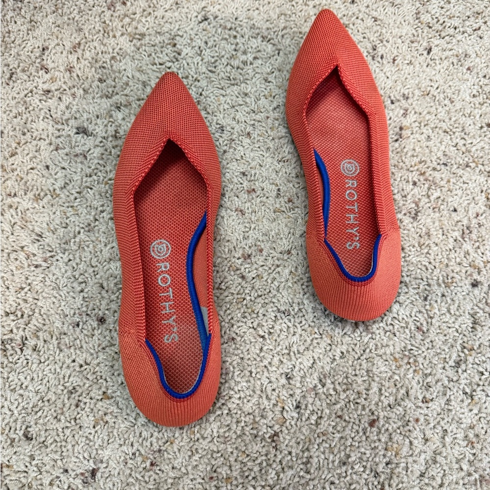 Rothy's Women's Bright Orange Flats with Blue Accents